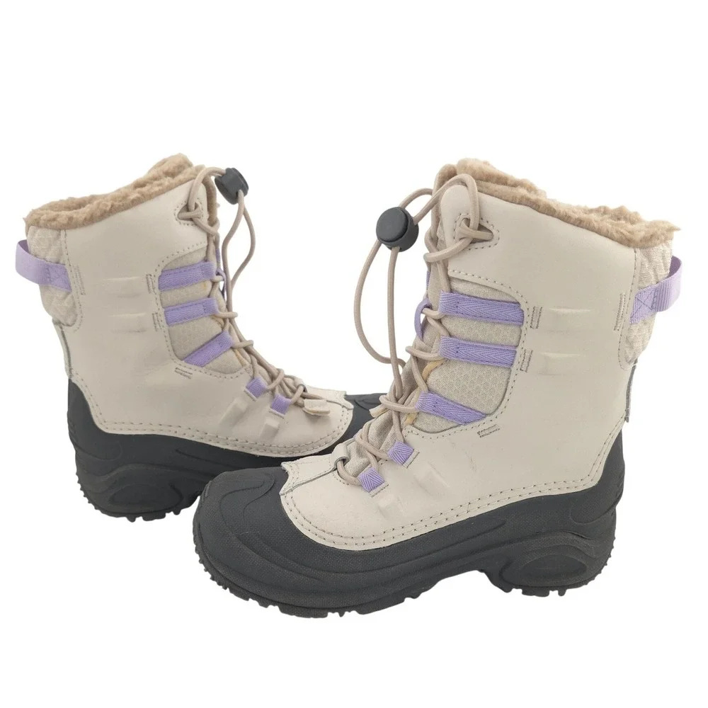 Columbia Bugaboot Celsius Boots YOUTH Girls 3 Beige Purple Snow Insulated Warm